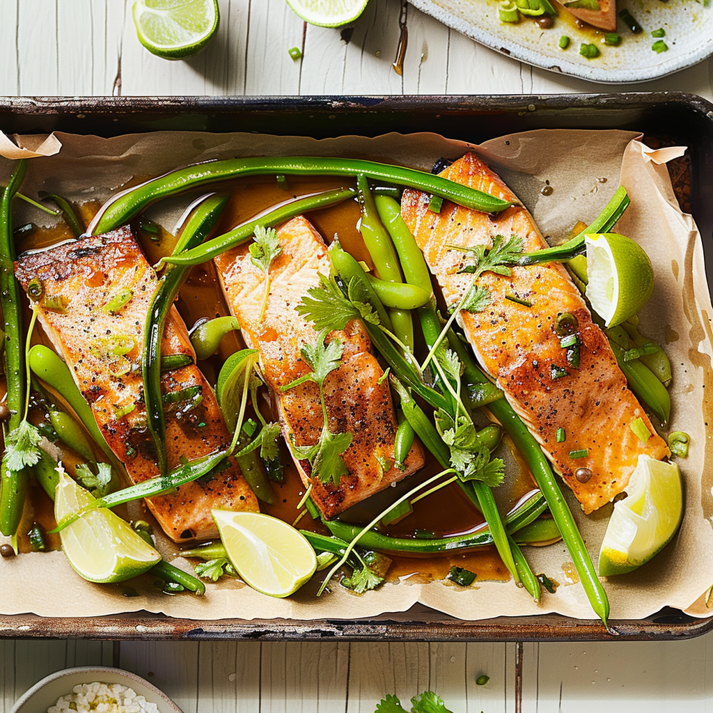 Recipe preparation for Miso Mustard Glazed Salmon with Ginger Greens