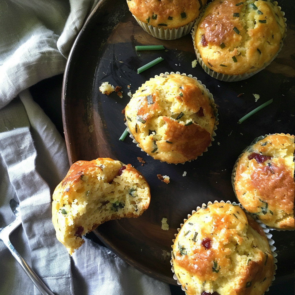 Recipe preparation for Cheddar & Chive Skillet Cornbread Muffins