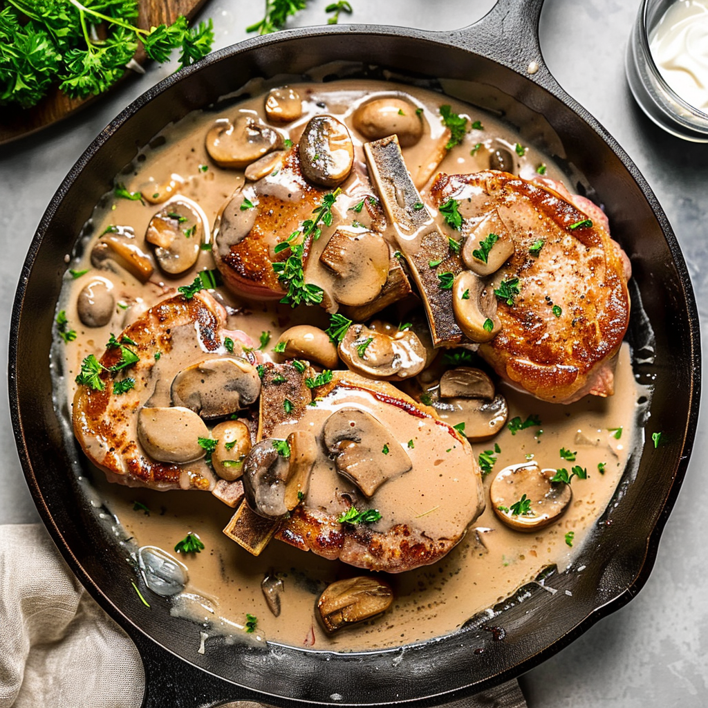 Recipe preparation for Crean of Mushroom Pork Chops