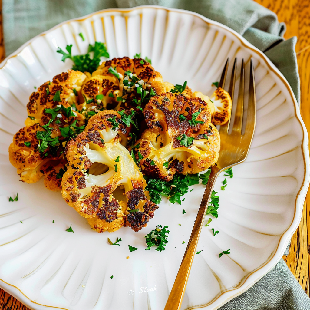Recipe preparation for Roasted Cauliflower “Steak” with Gremolata