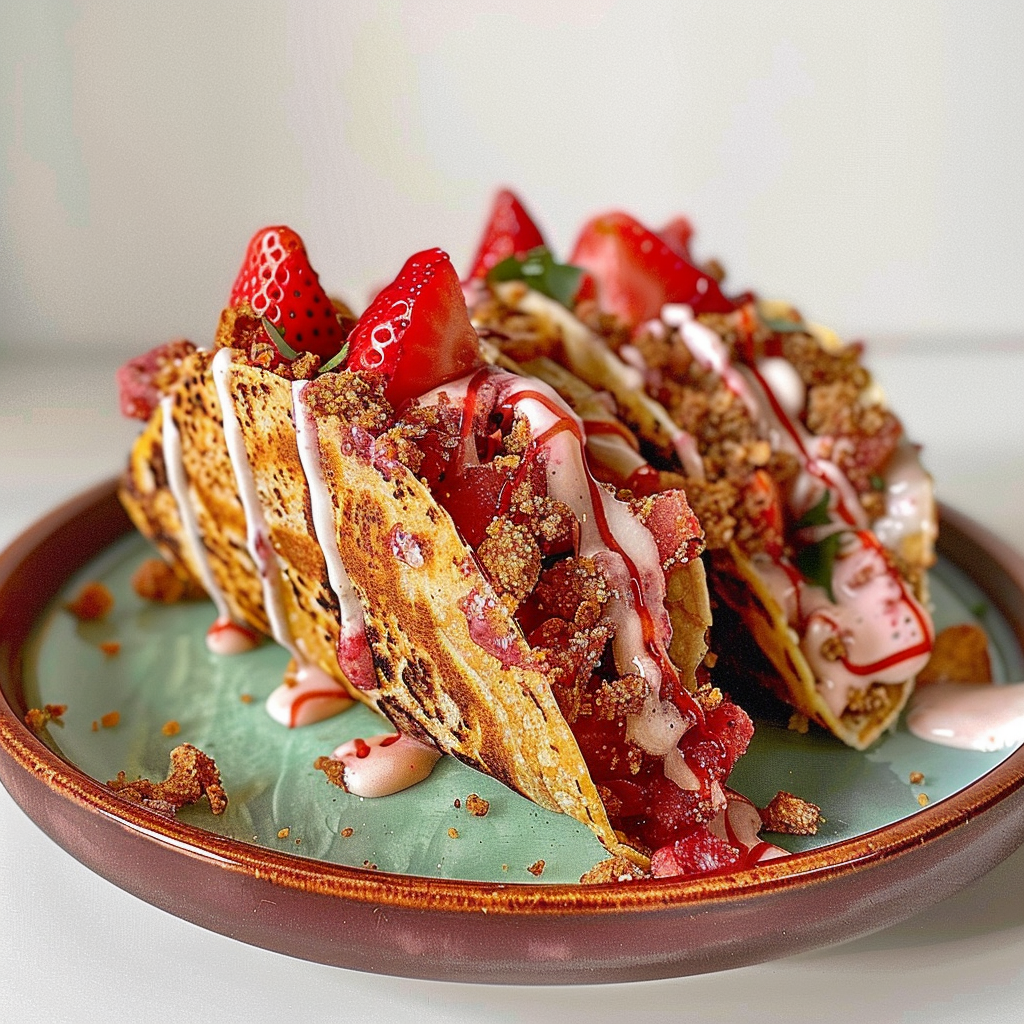 Recipe preparation for Strawberry Crunch Cheesecake Tacos