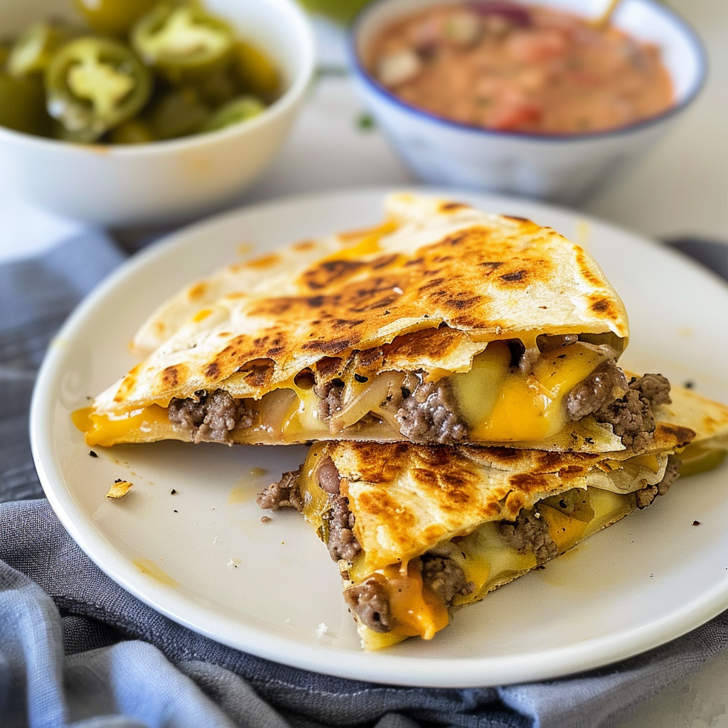 Recipe preparation for Cheeseburger Quesadillas