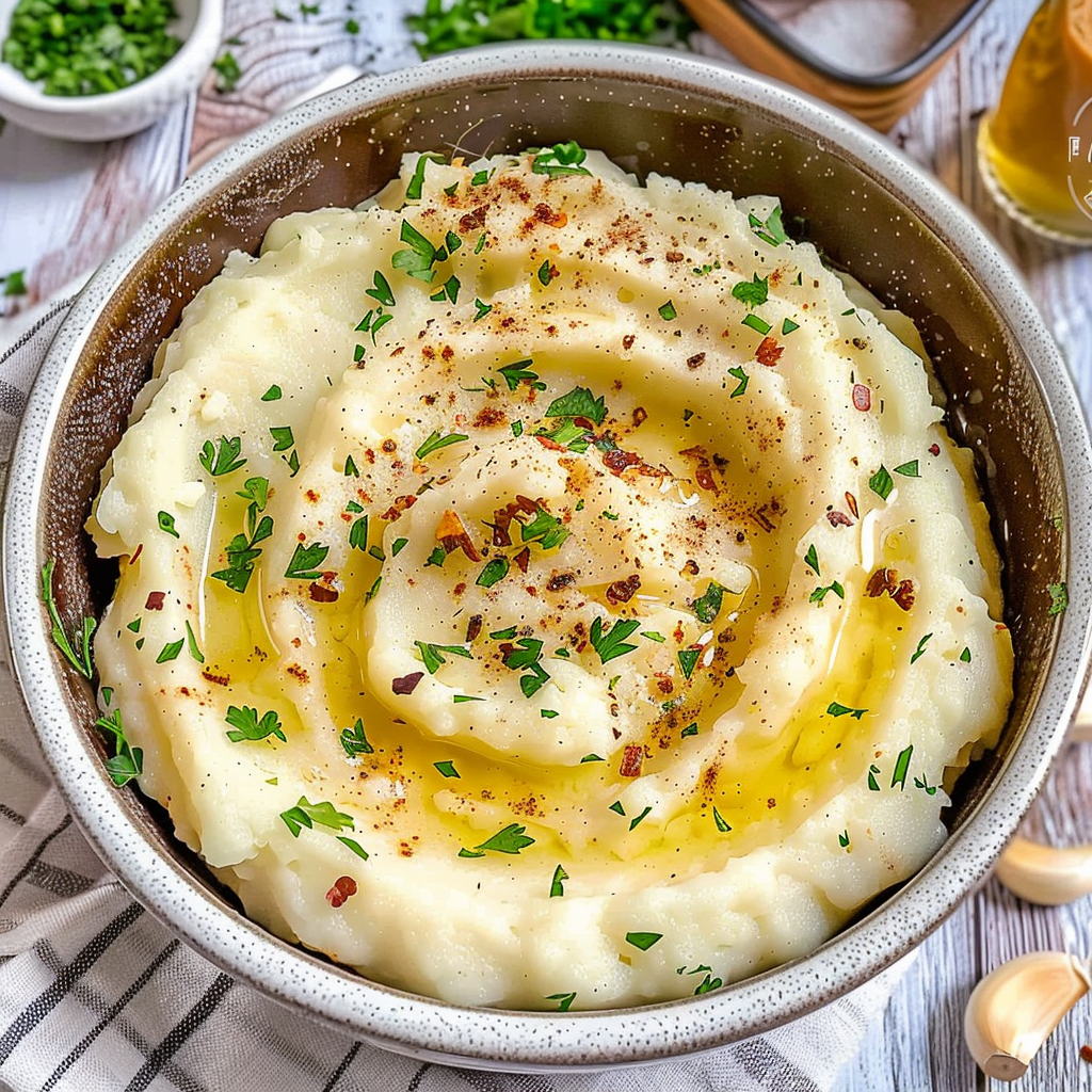 Recipe preparation for Roasted Garlic Mashed Cauliflower