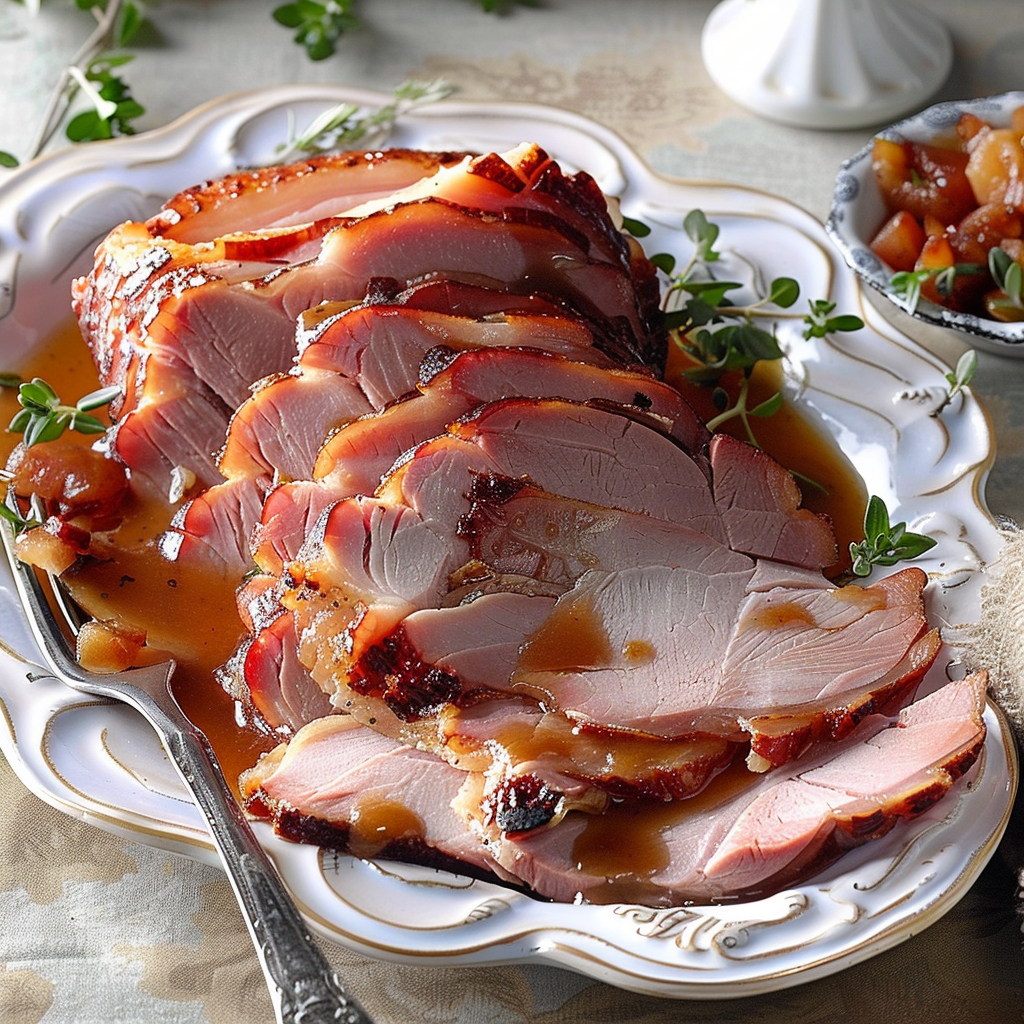 Recipe preparation for Apple Cider Glazed Ham Slices