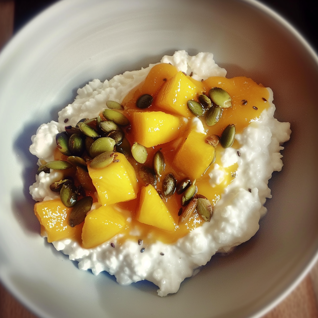 Recipe preparation for Mango Tajín Cottage Cheese Bowl