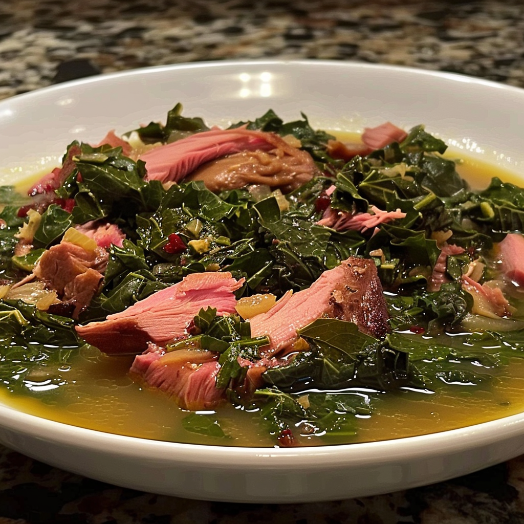 Recipe preparation for Braised Collard Greens with Smoked Turkey