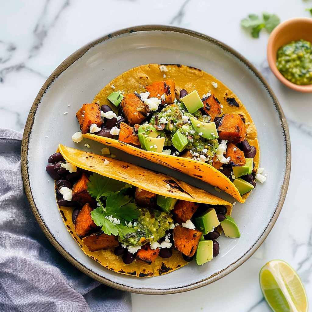 Recipe preparation for Cholita-Style Black Bean & Sweet Potato Tacos