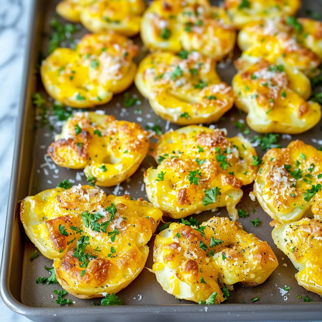 Recipe preparation for Garlic Herb Smashed Baby Potatoes