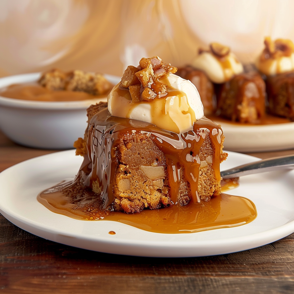 Recipe preparation for Sticky Toffee Pudding with Vanilla Sauce