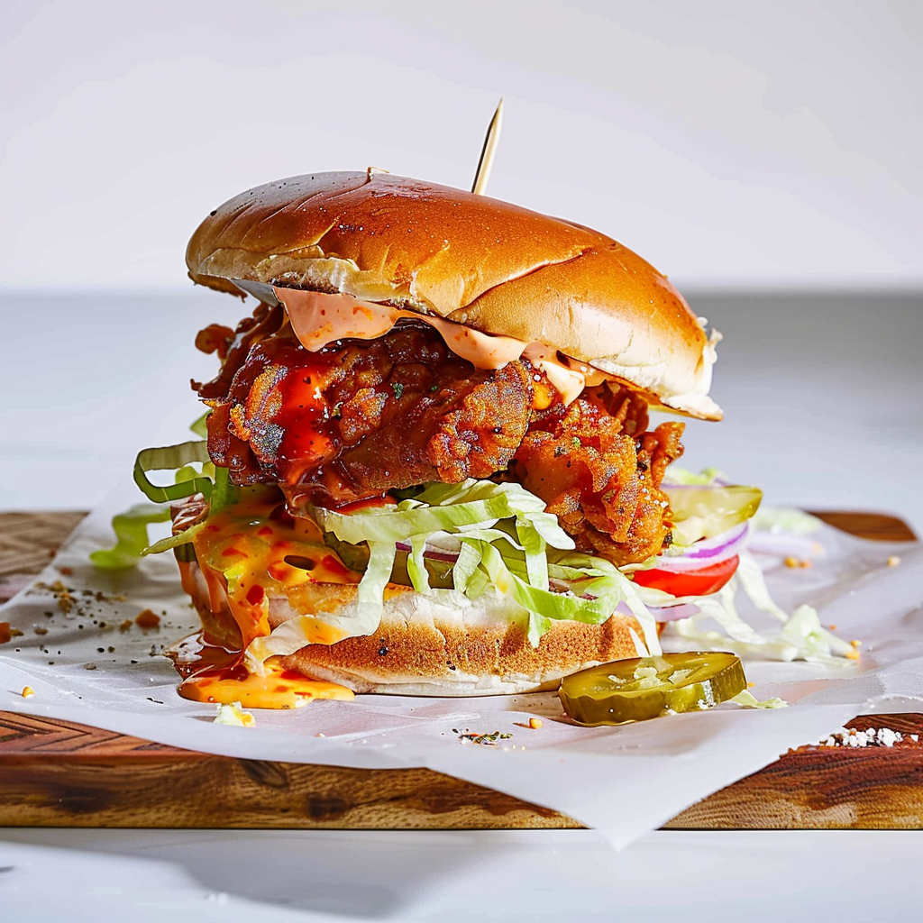 Recipe preparation for Pickle Brine Fried Chicken Sandwich