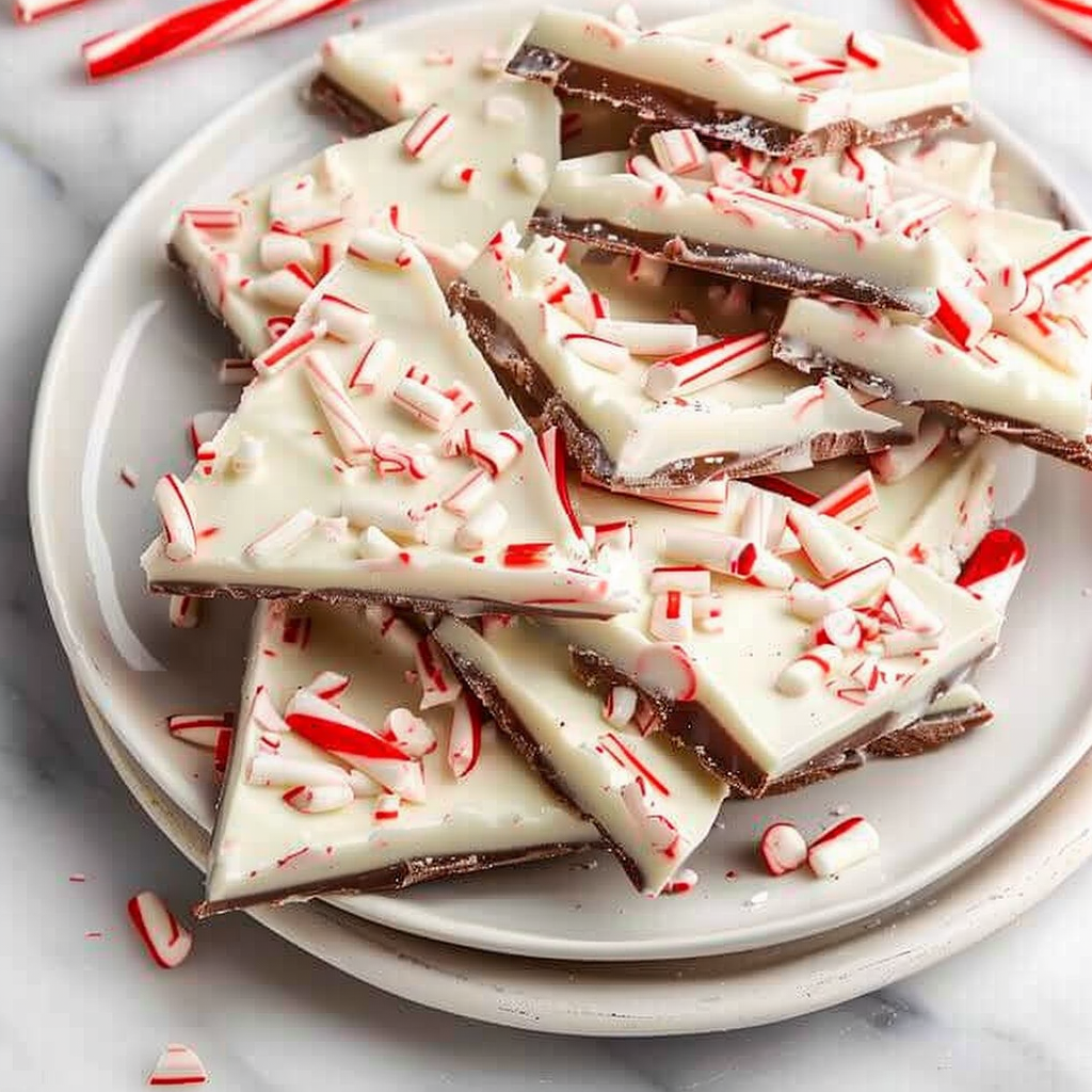 Recipe preparation for White Chocolate Candy Cane Bark Bites