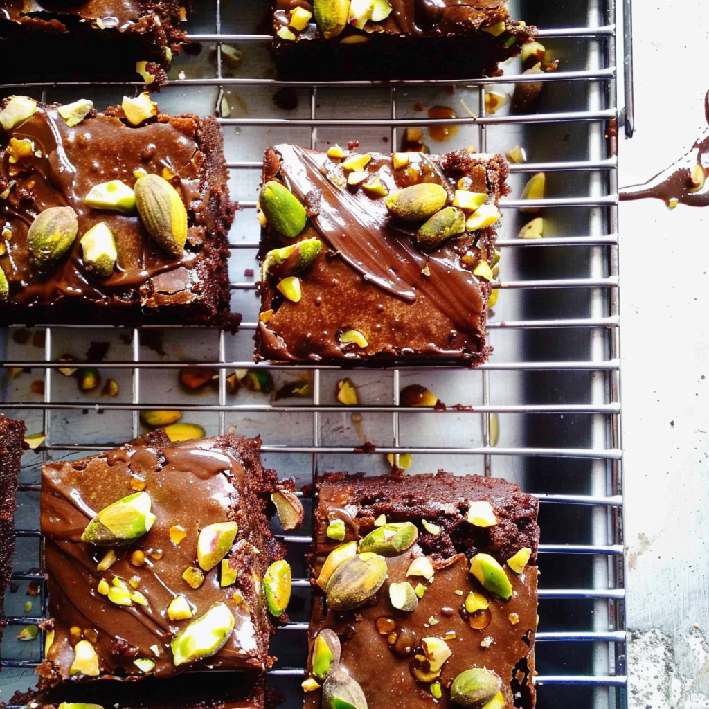 Recipe preparation for Citrus Salted-Honey Pistachio Brownies