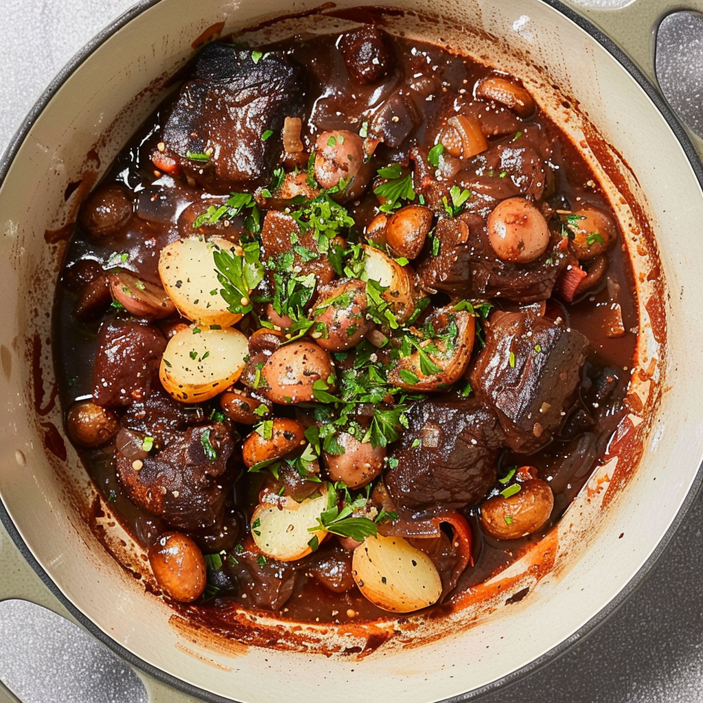 Recipe preparation for Hearty Beef Bourguignon