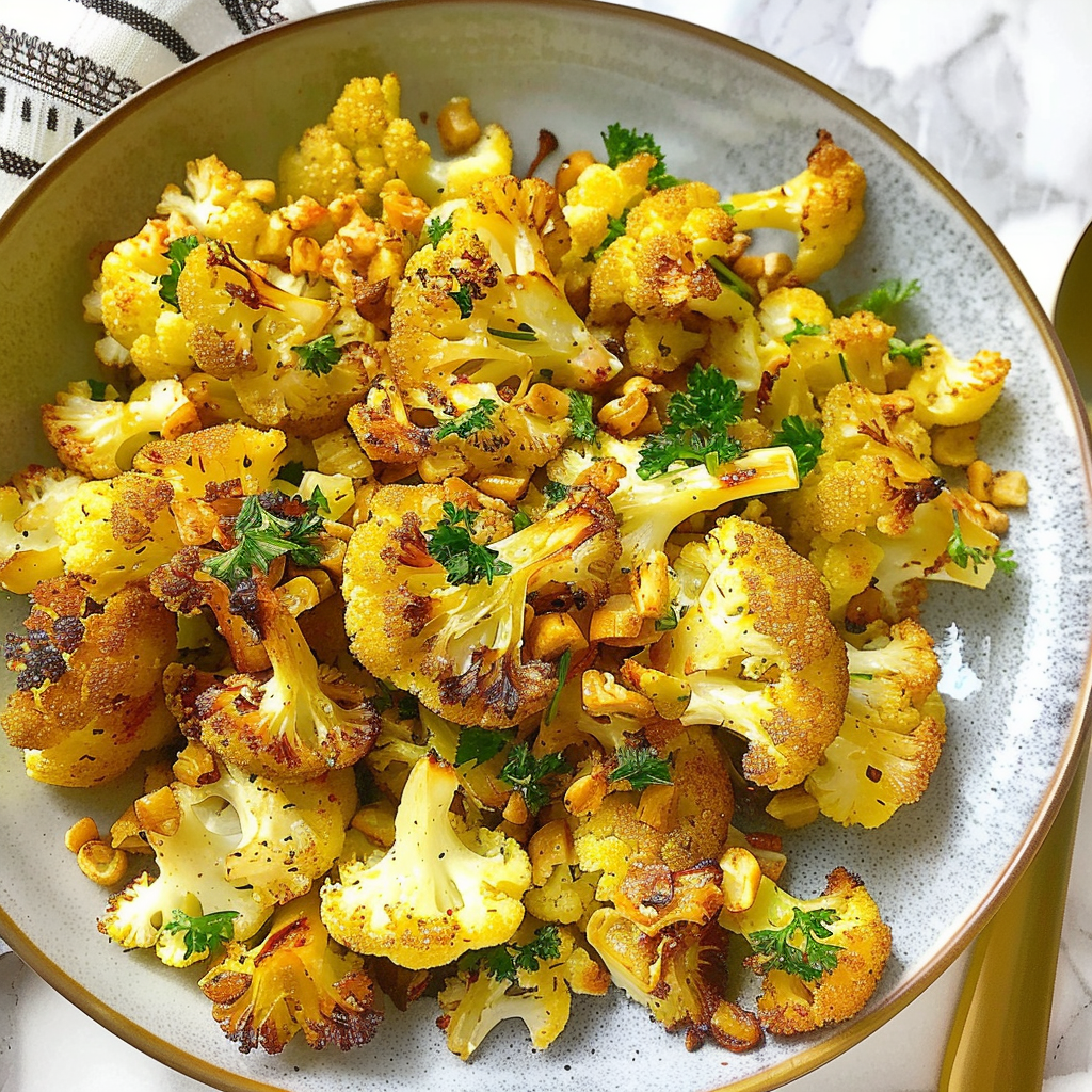 Recipe preparation for Roasted Cauliflower with Curry and Golden Raisins