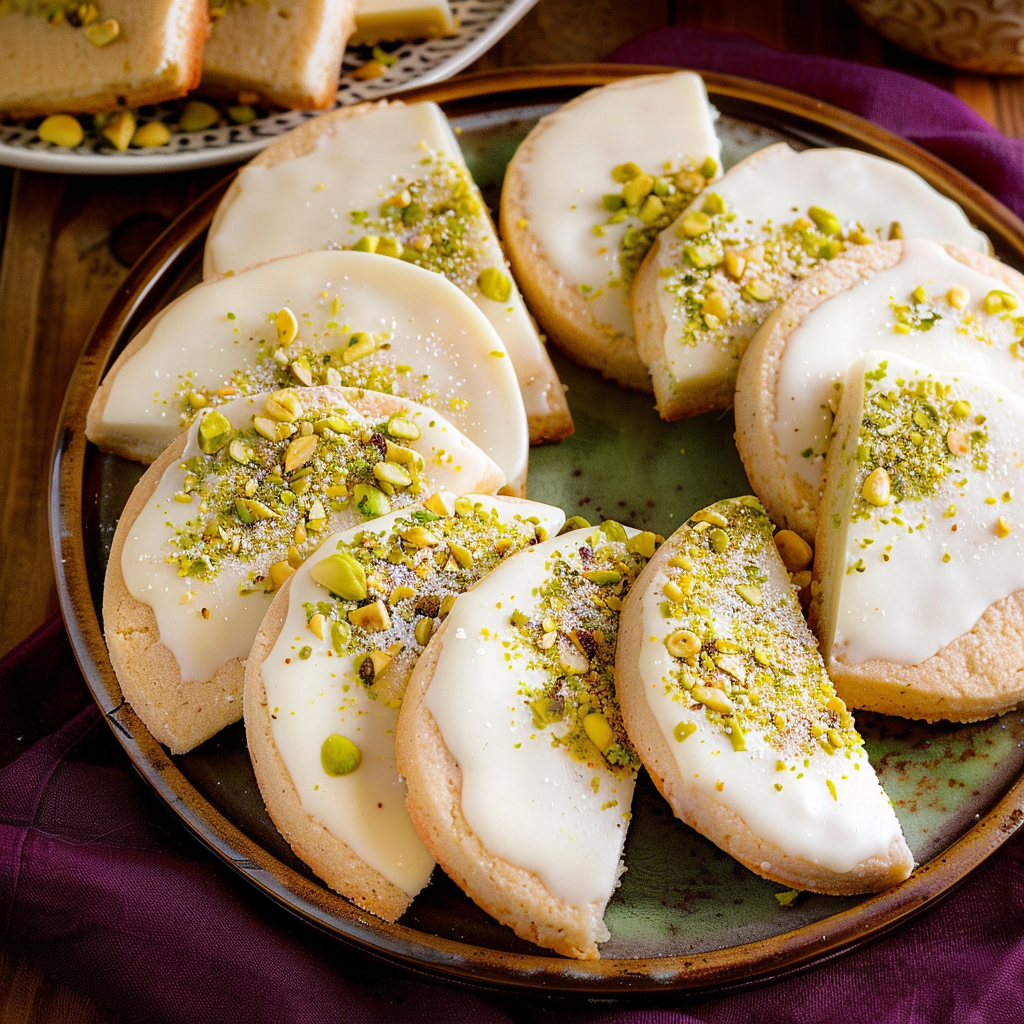 Recipe preparation for Pistachio Shortbread Dipped in White Chocolate