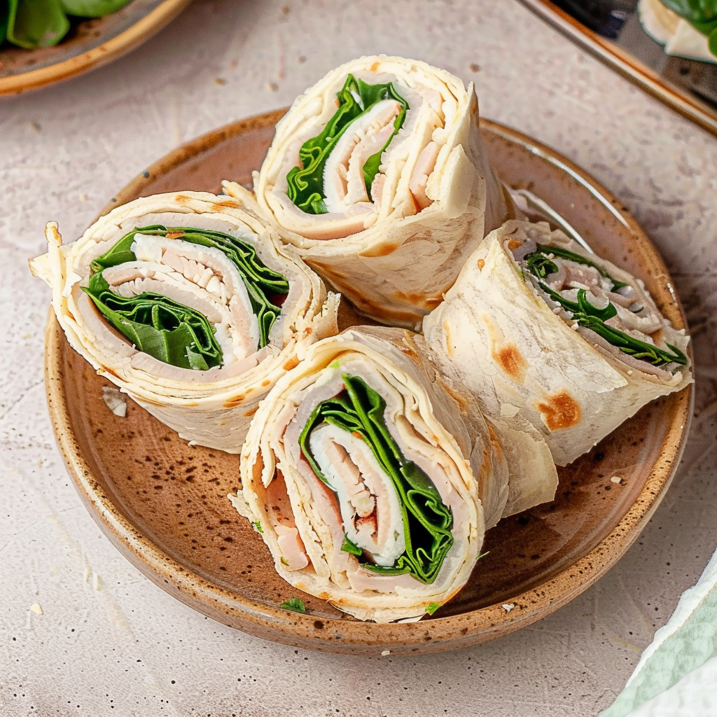 Recipe preparation for School Lunch Pinwheel Sandwiches with Turkey and Spinach