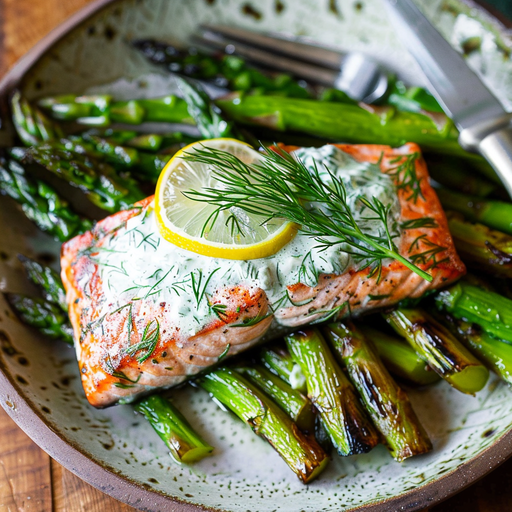 Recipe preparation for Healthy Sheet Pan Salmon with Asparagus and Dill