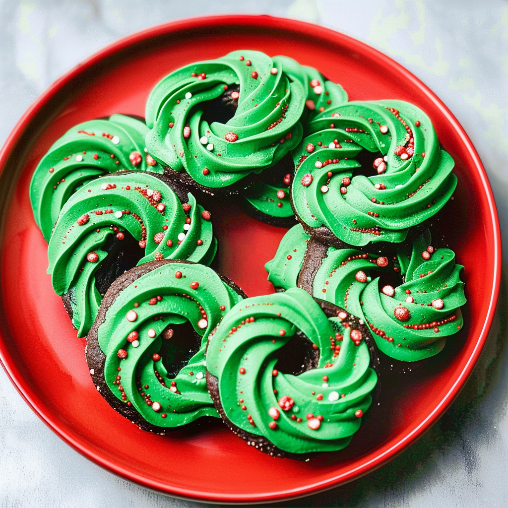 Recipe preparation for Chocolate Peppermint Cookie Wreath