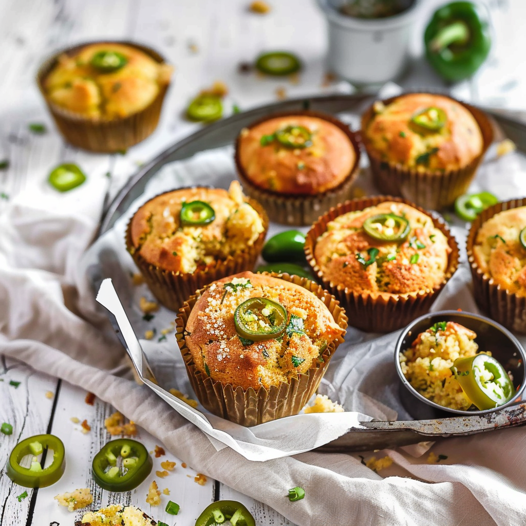 Recipe preparation for Herb-Garlic Cornbread Muffins with Jalapeño