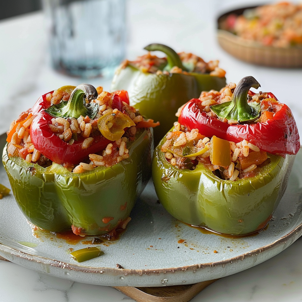 Recipe preparation for Slow Cooker Stuffed Peppers
