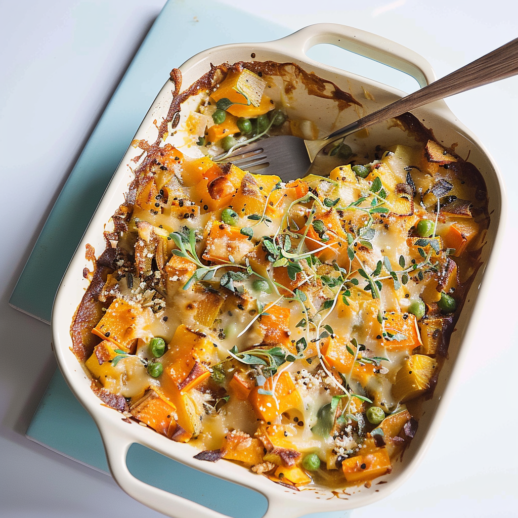 Recipe preparation for Butternut Squash, Apple & Leek Gratin