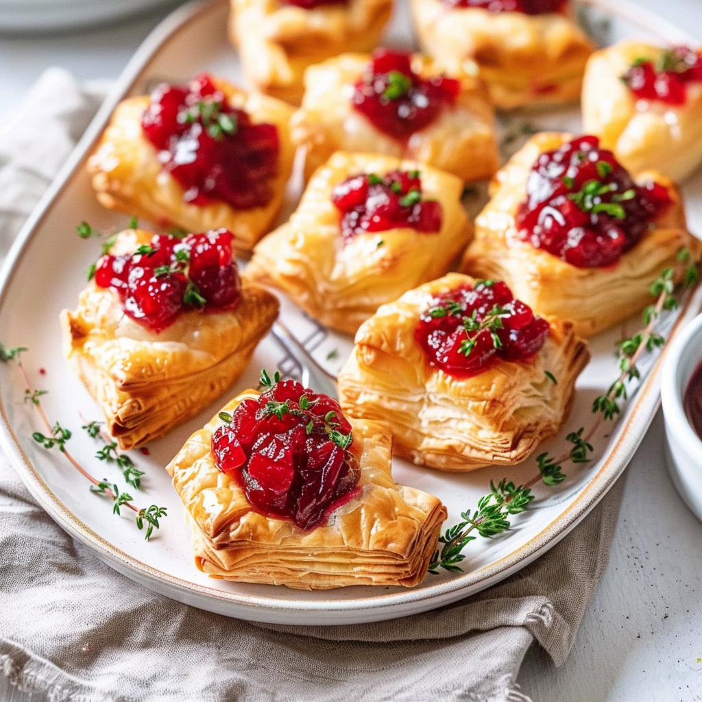 Recipe preparation for Cranberry and Brie Puff Pastry Bites