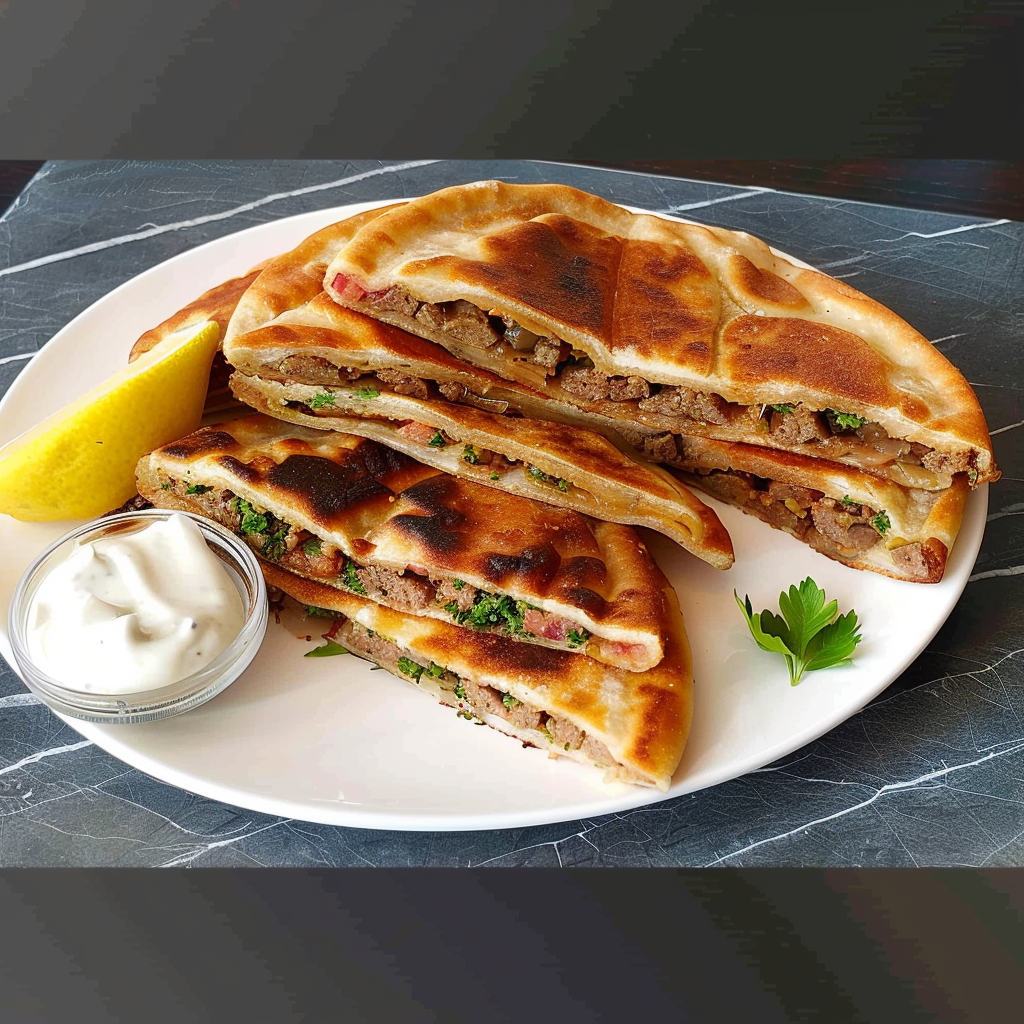 Recipe preparation for Lebanese Meat-Stuffed Crispy Pita