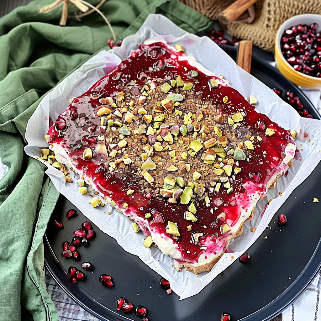 Recipe preparation for Pomegranate & Pistachio No-Bake