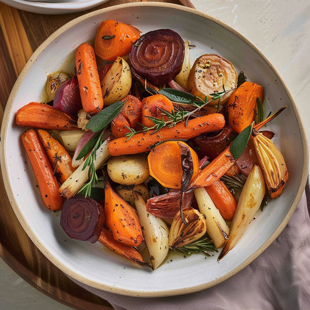 Recipe preparation for Maple Roasted Carrots, Parsnips & Beets with Rosemary