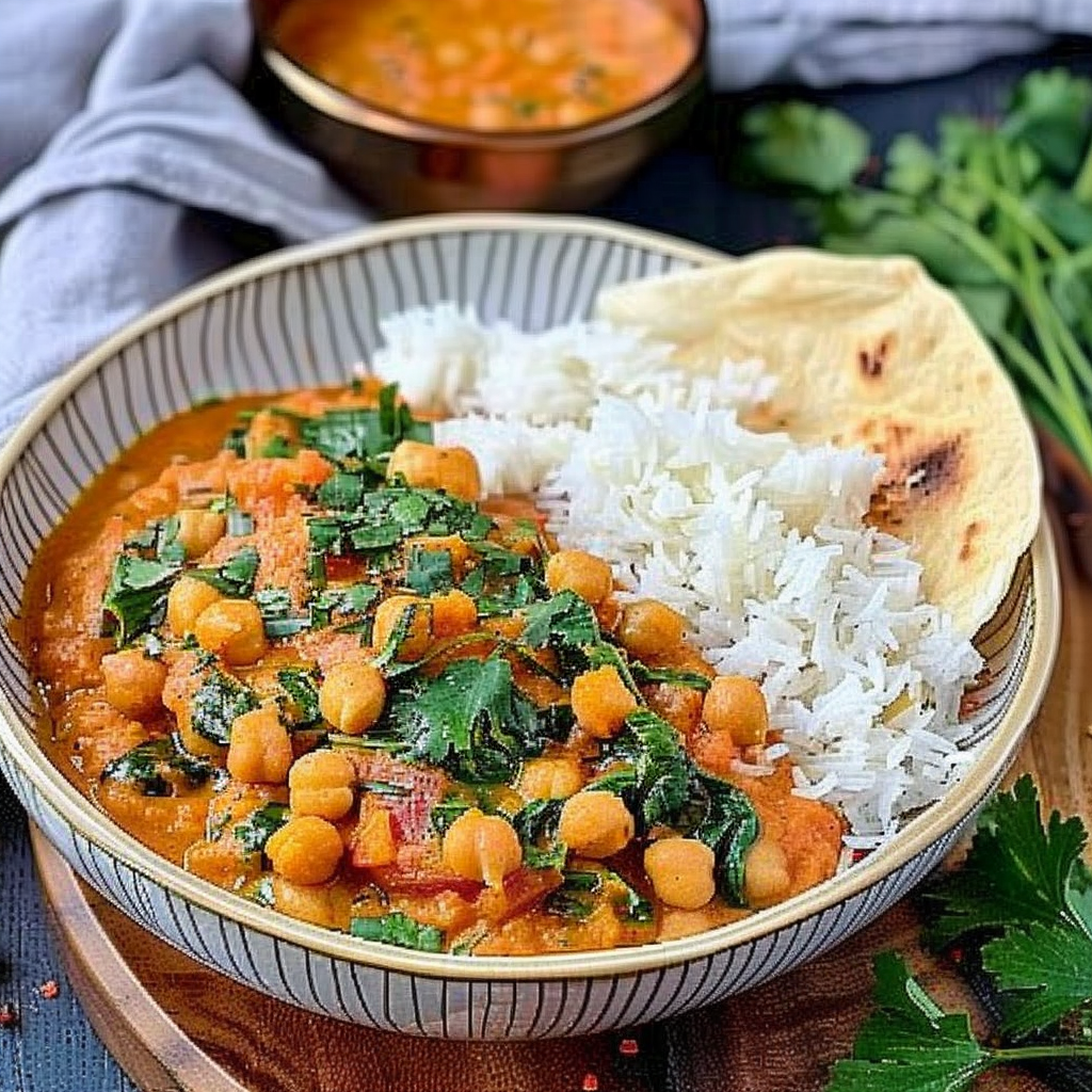 Recipe preparation for Chickpea & Spinach Coconut Curry