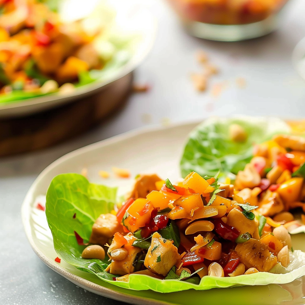 Recipe preparation for Thai Mango Chicken Lettuce Wraps