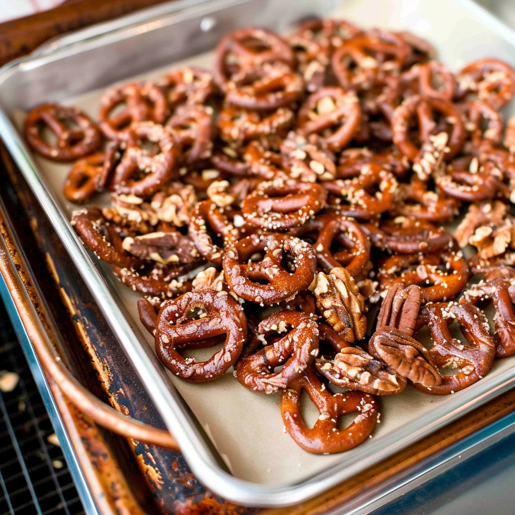 Recipe preparation for Cinnamon Spice Pretzel Crunch Mix