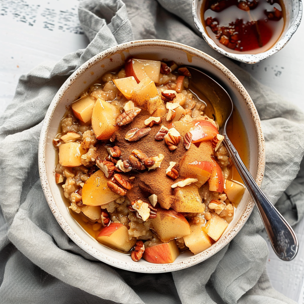 Recipe preparation for Warm Apple Pecan Breakfast Winter Bowl
