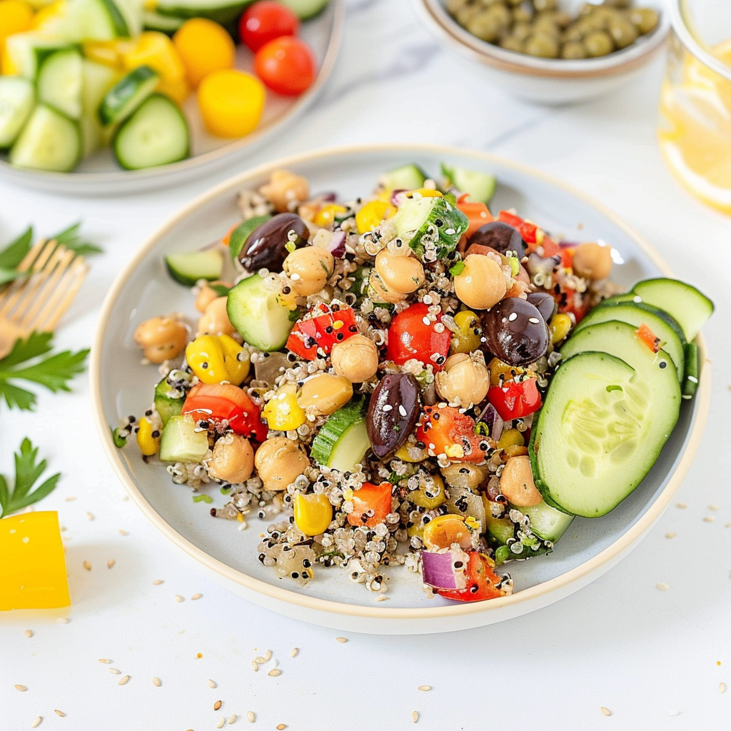 Recipe preparation for Quick Mediterranean Quinoa Bento Lunch