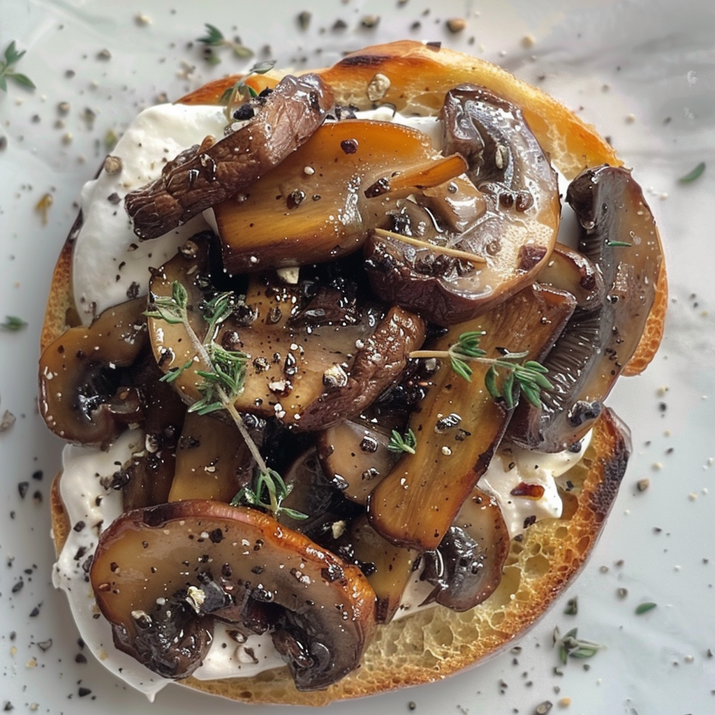 Recipe preparation for Mushroom Truffle Mini Toasts