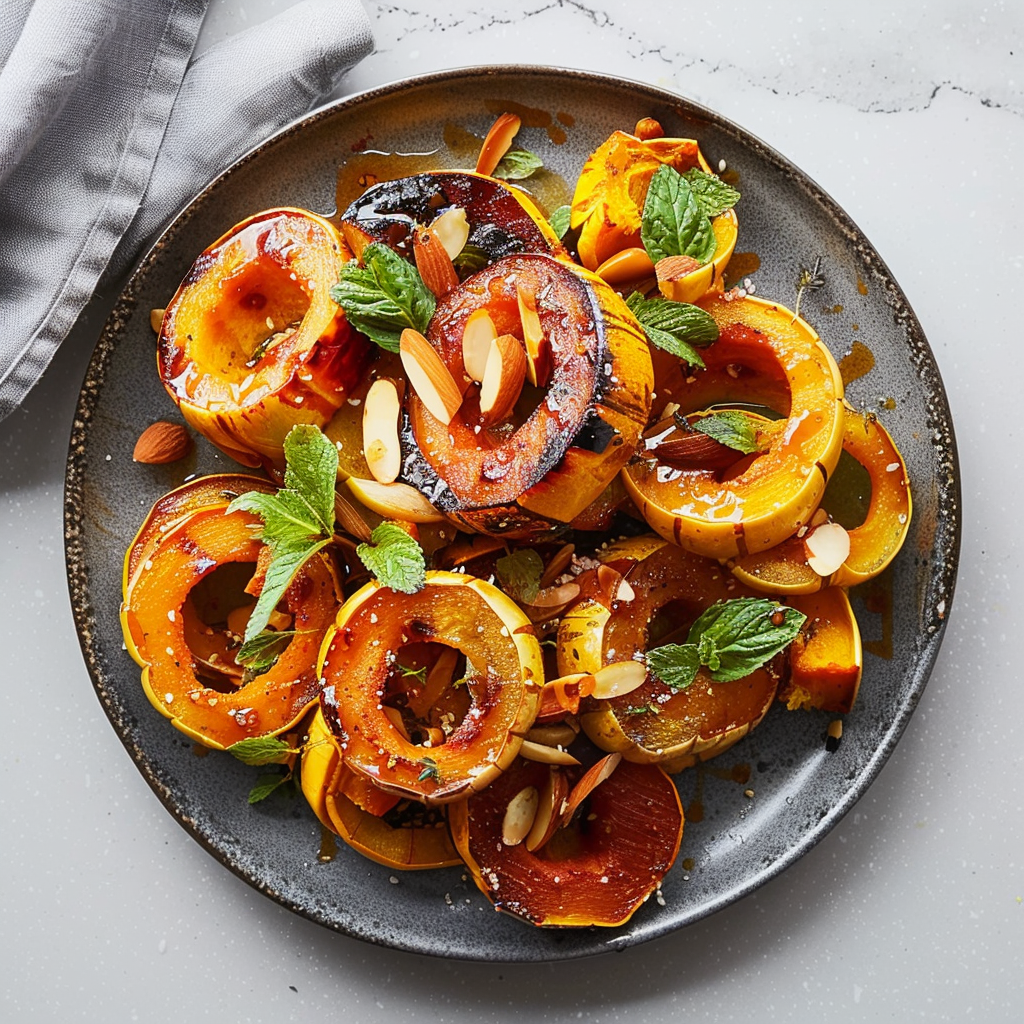 Recipe preparation for Maple Almond Roasted Winter Squash