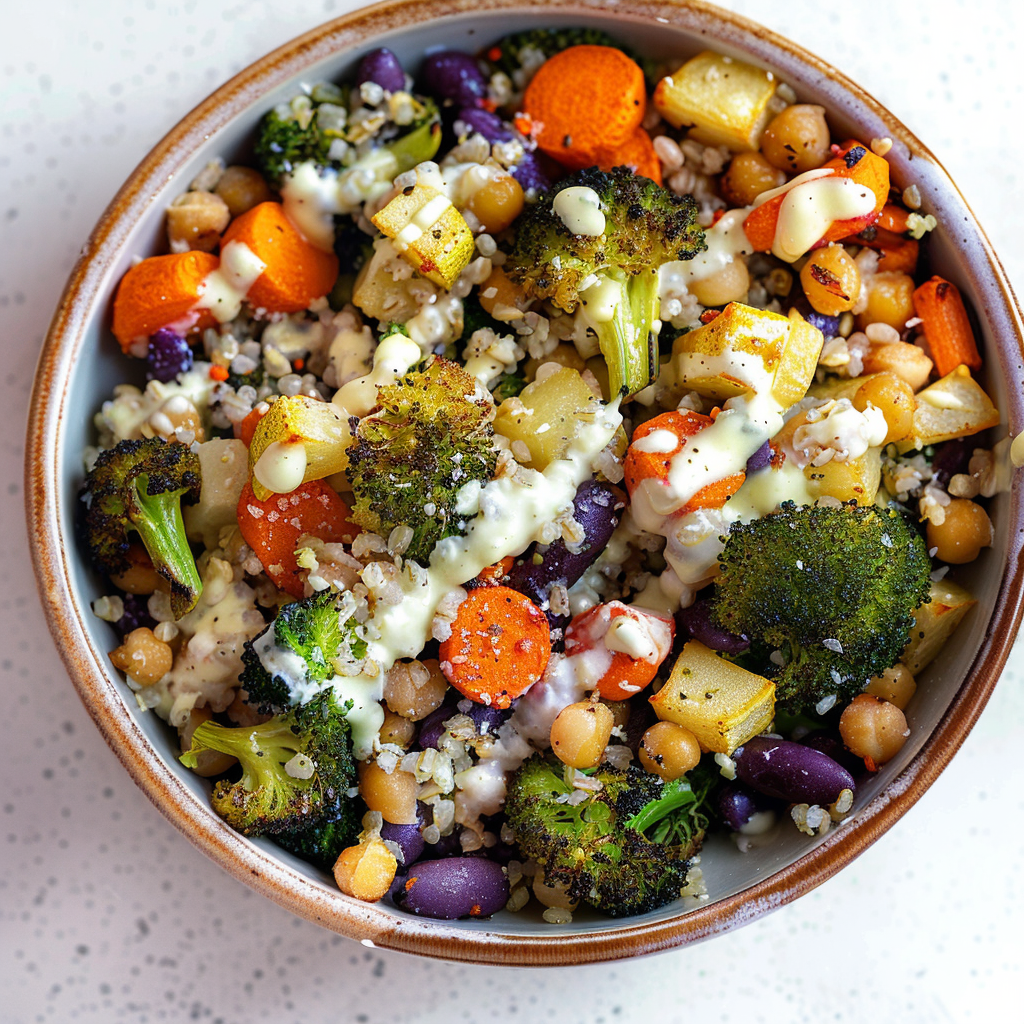 Recipe preparation for Maple Roasted Vegetable Grain Bowl