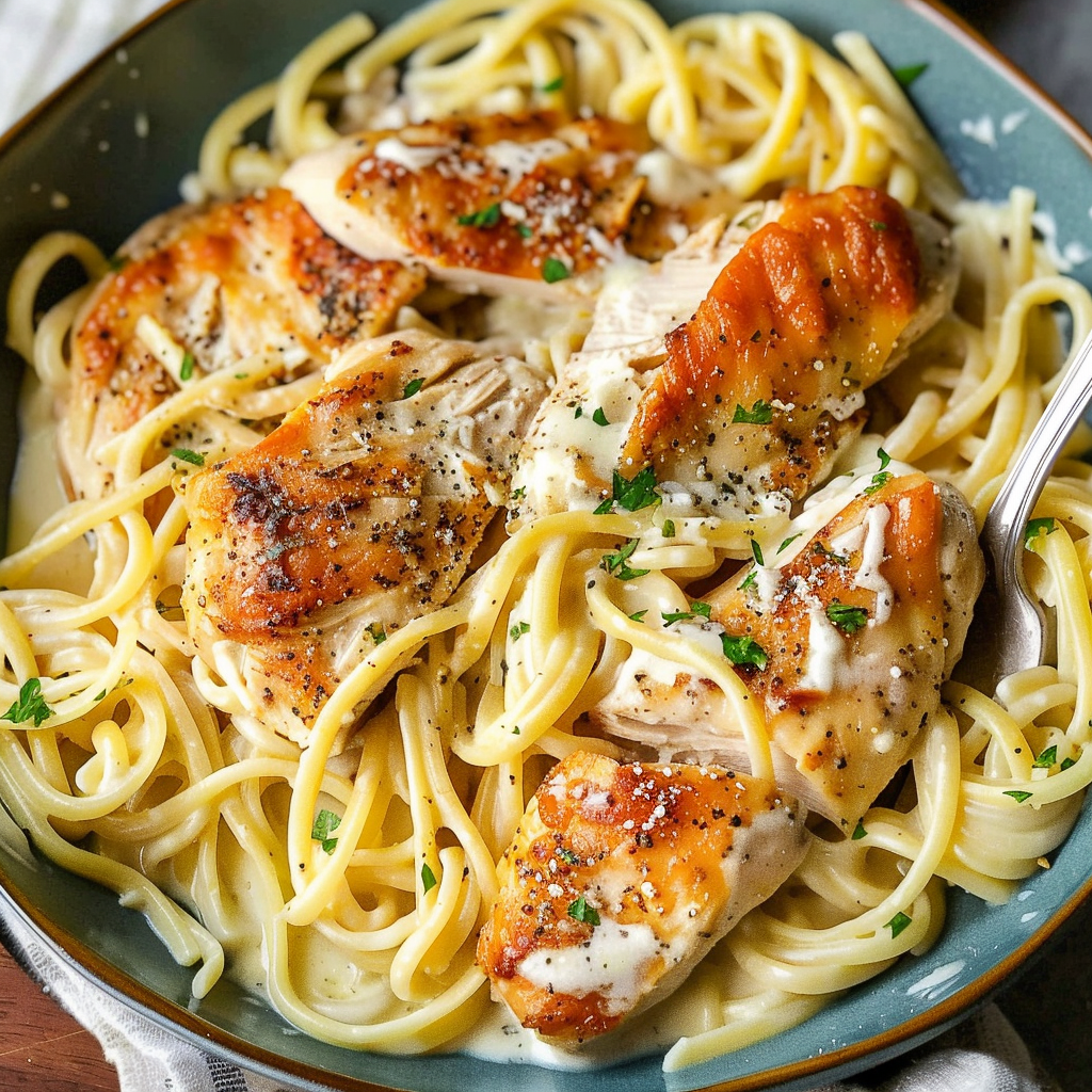 Recipe preparation for Holiday Sourdough Chicken Alfredo Pasta