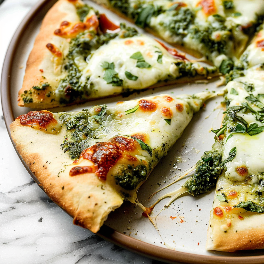 Recipe preparation for Crispy Tortilla Pizza with Ricotta and Pesto