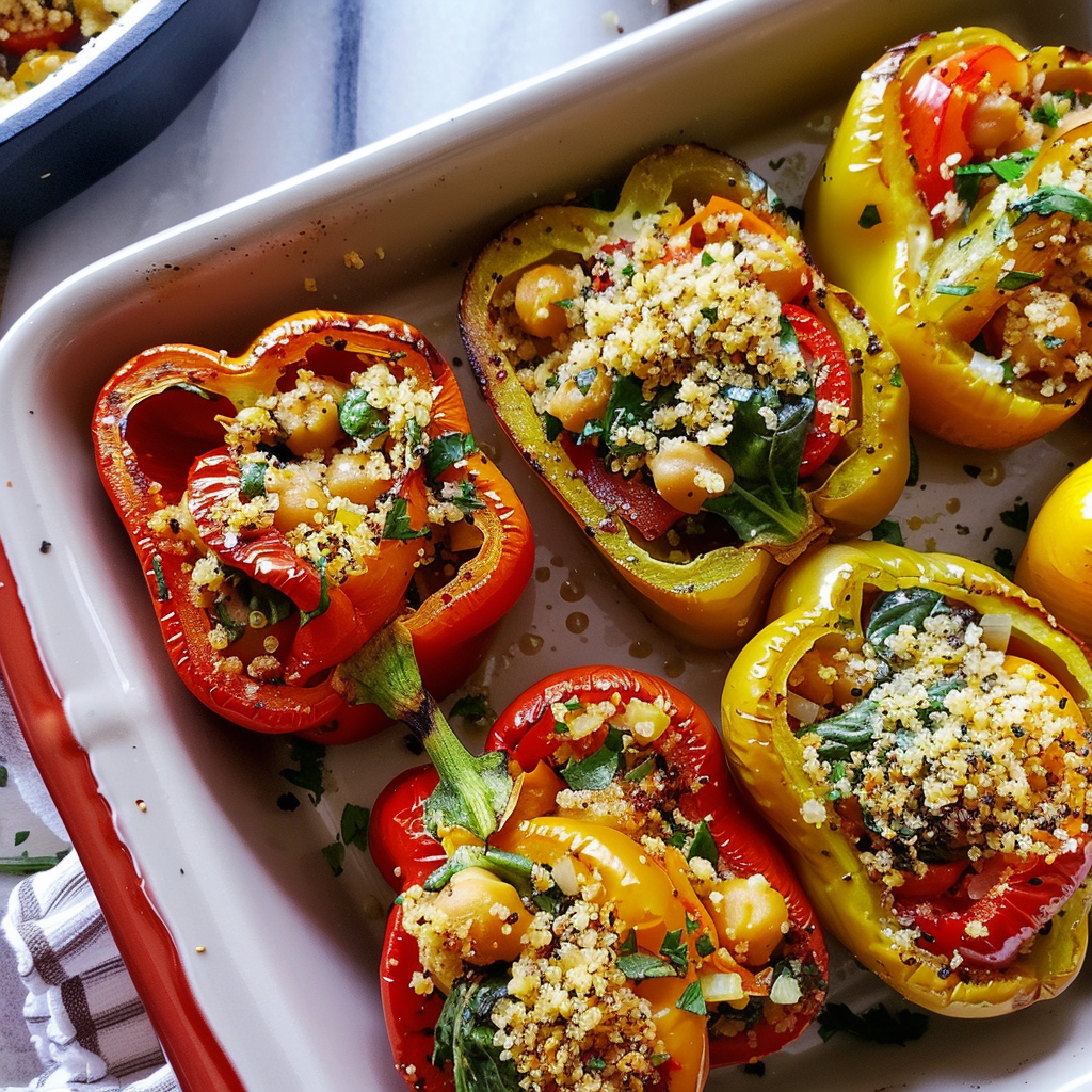 Recipe preparation for Curried Chickpea and Spinach Salad Stuffed Bell Peppers