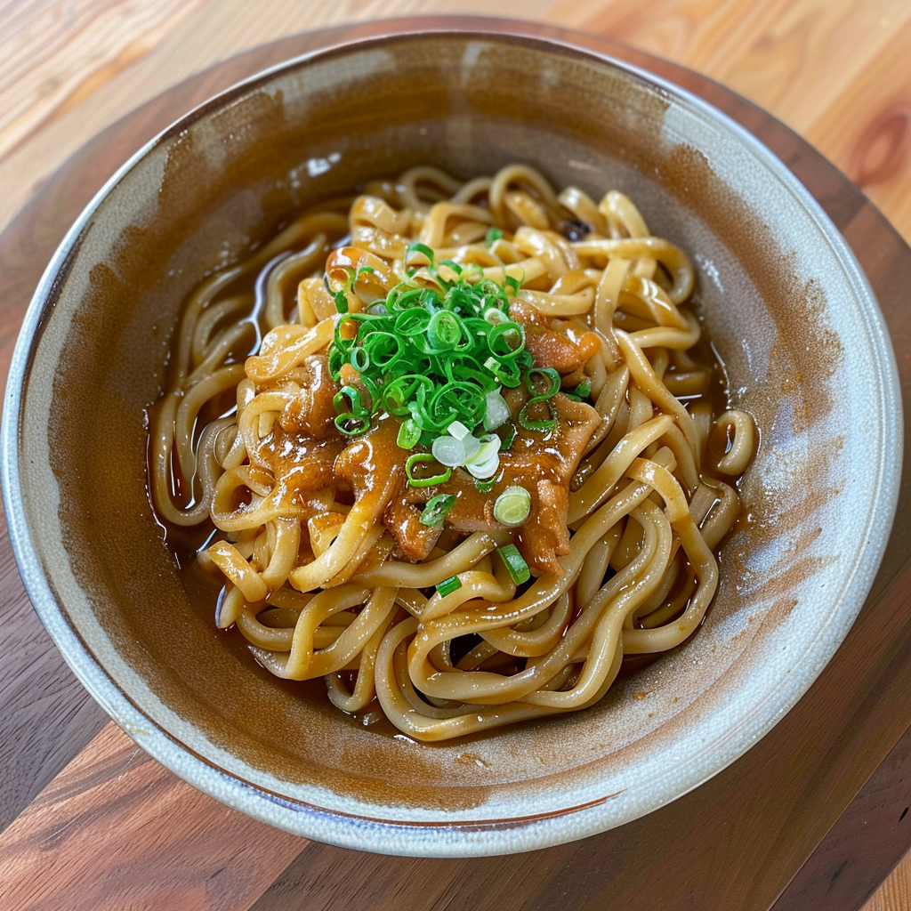Recipe preparation for Miso Brown Butter Udon with Crispy Shallots