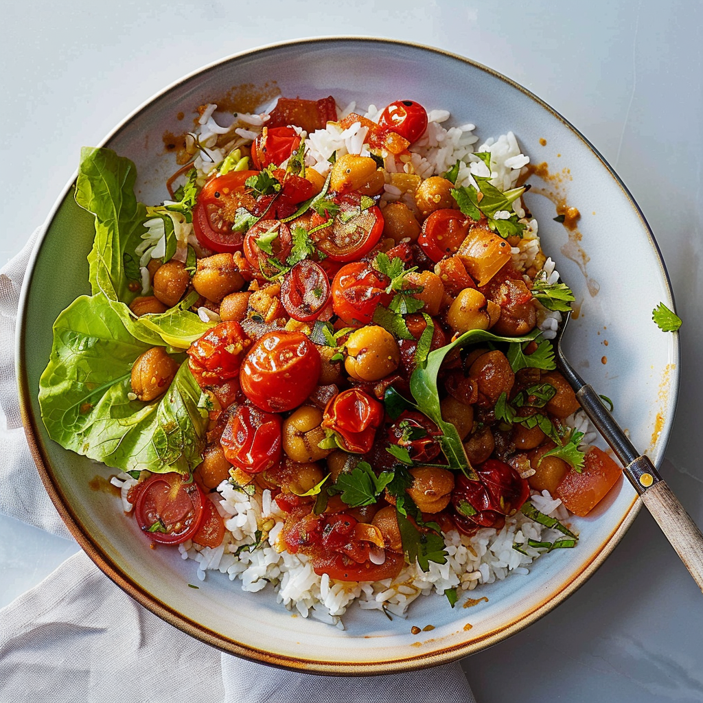 Recipe preparation for Saffron Chickpea & Tomato Skillet
