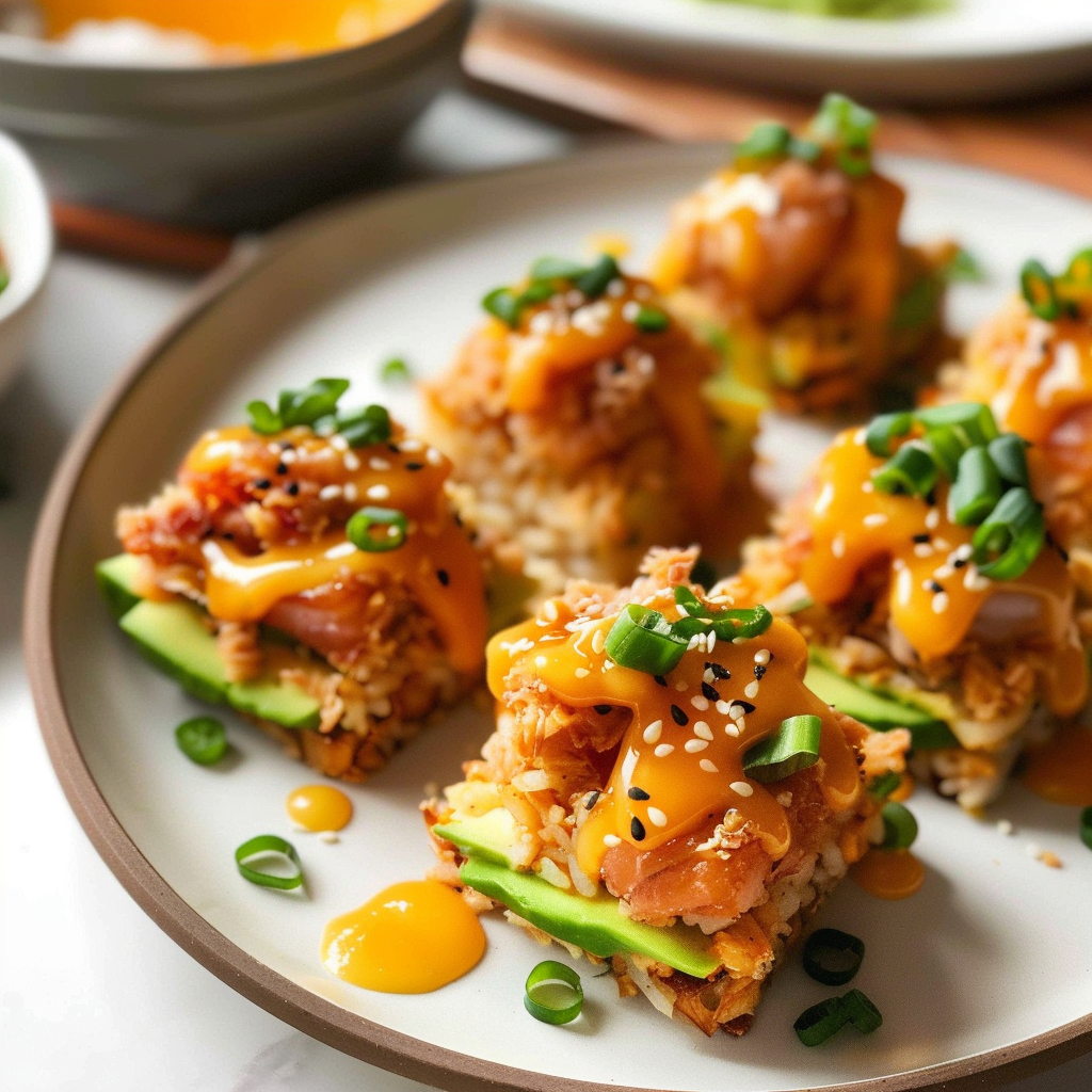 Recipe preparation for Sriracha Tuna Rice Cakes