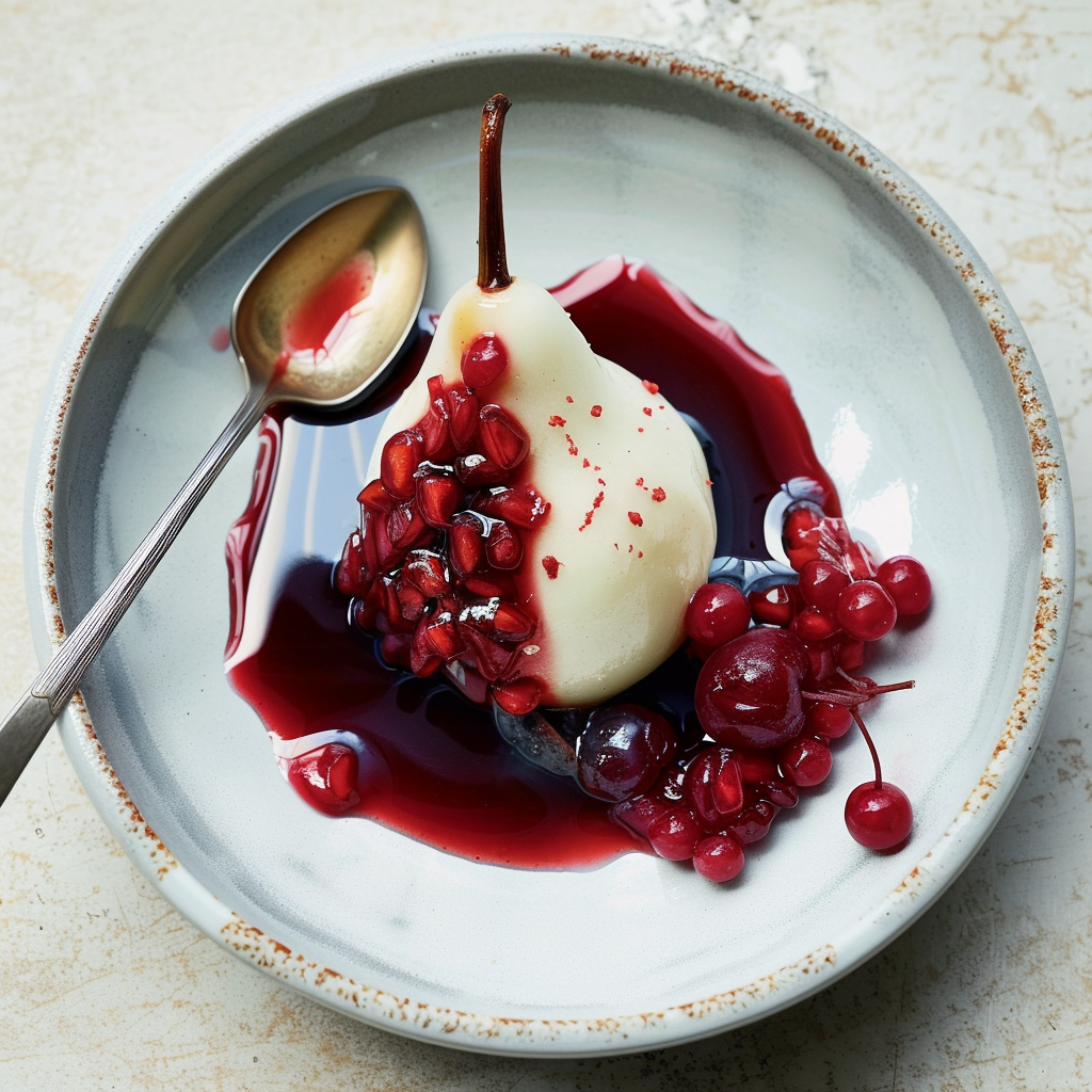 Recipe preparation for Spiced Red Wine Poached Pears