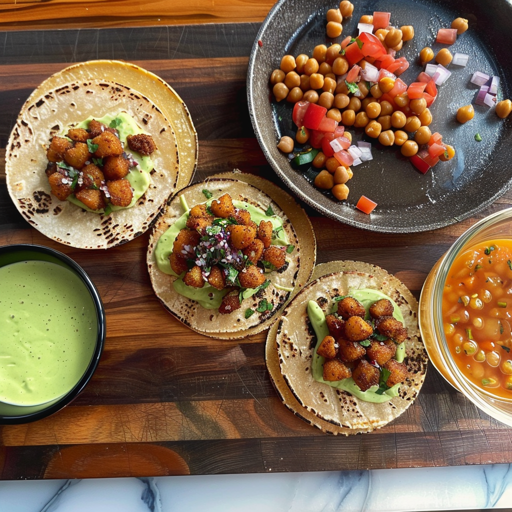 Recipe preparation for Crispy Tahini Chickpea Tacos with Pickled Veg