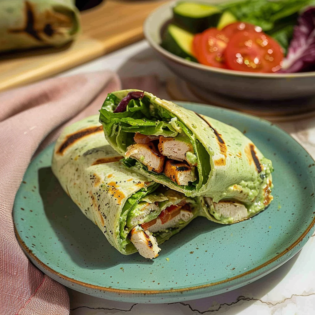 Recipe preparation for Green Goddess Chicken Wraps