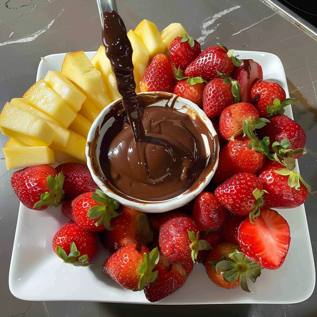 Recipe preparation for Chocolate Fondue with Fresh Fruit