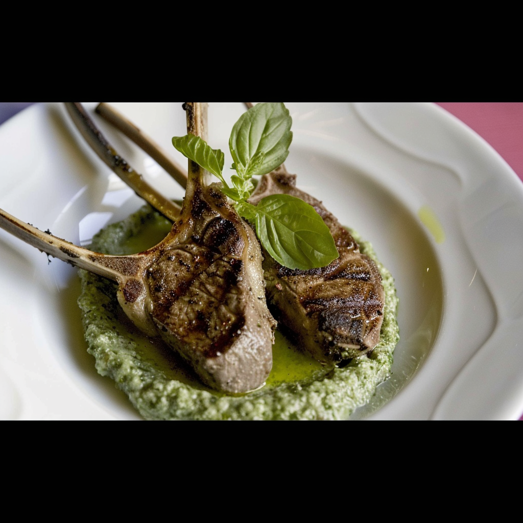 Recipe preparation for Lamb Cutlets with Mint Pesto