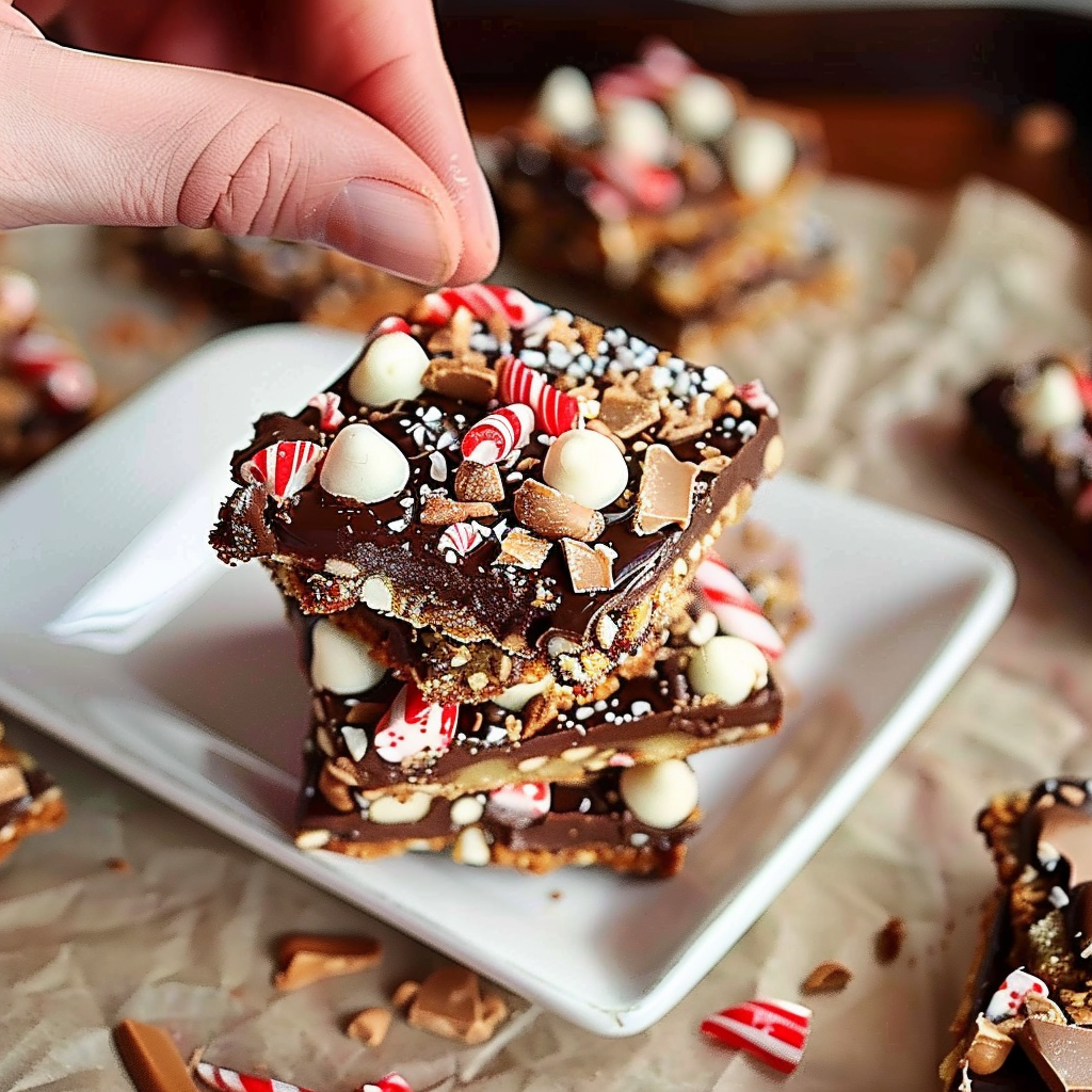 Recipe preparation for Chocolate Peppermint Cracker Toffee