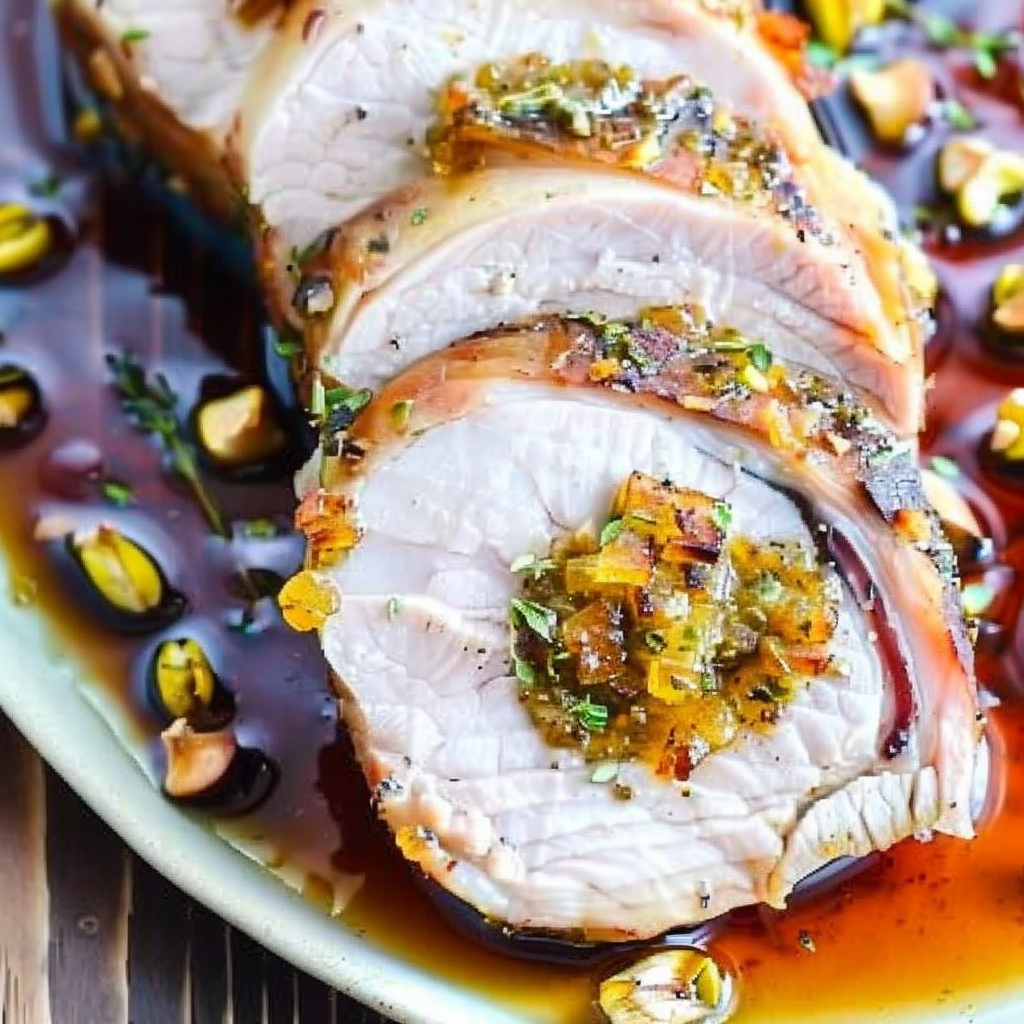 Recipe preparation for Pistachio & Apricot Stuffed Pork Belly